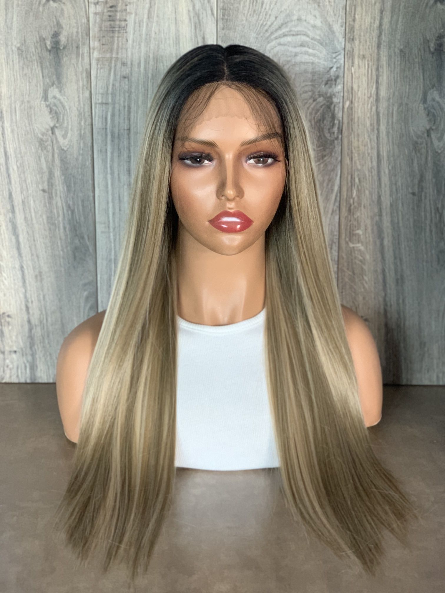 Ombre Mixed Blonde Straight Lace Front Wig Free Part 