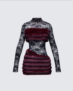 Dianne Red Faux Fur & Lace Mini Dress