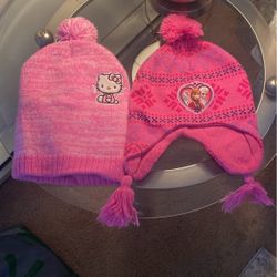2 Pink Warm Hat Hello Kitty And Frozen 