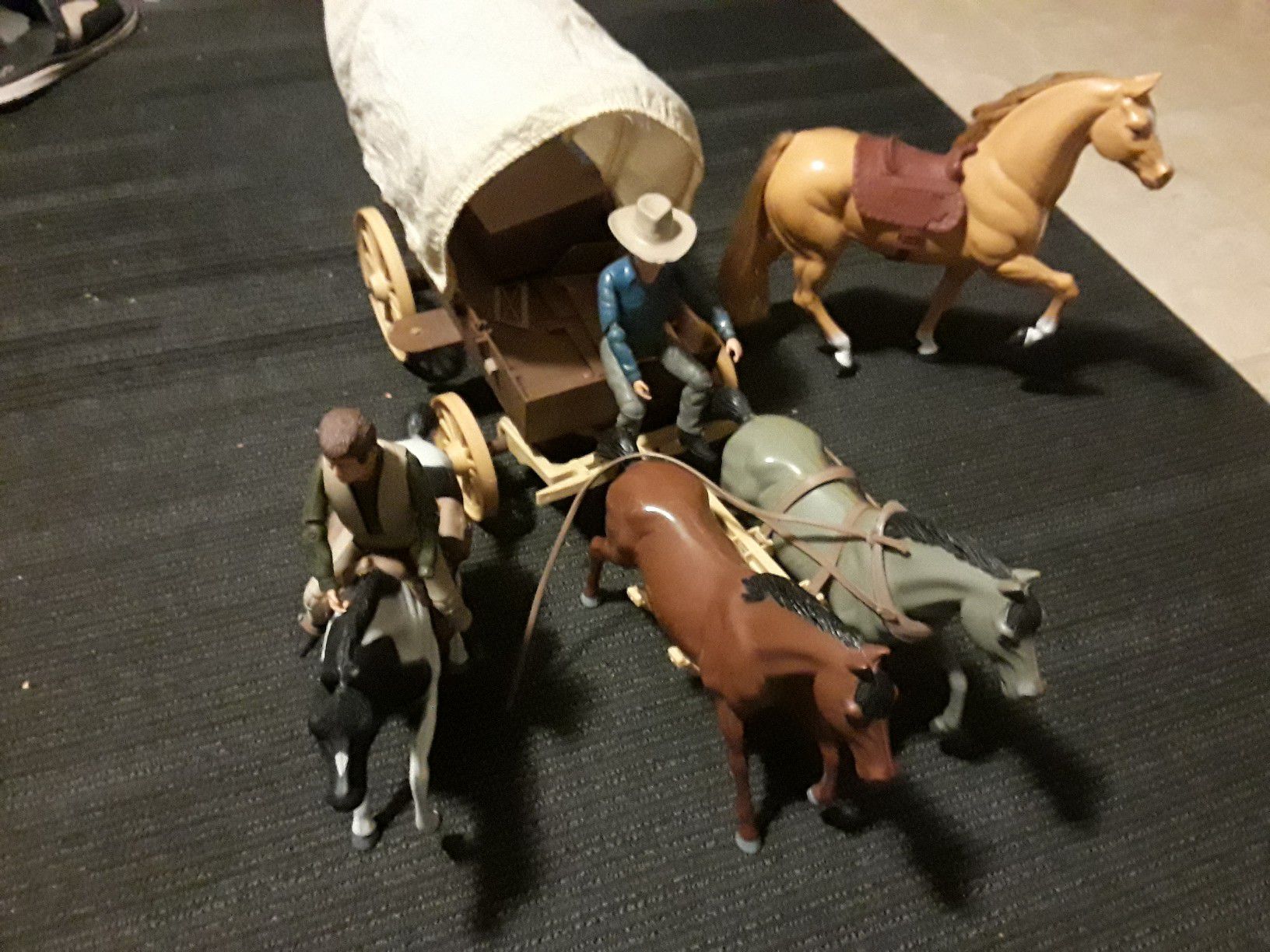 vintage bonanza play figures and horse and wagon.