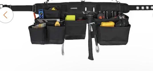 Husky 3-Bag 17 Pocket Black Framer's Suspension Rig Work Tool Belt with Suspenders