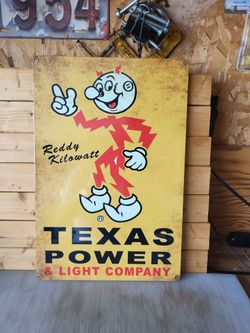 Reddy Kilowatt Texas Power & Light Metal Sign 12"x18"