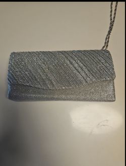 Silver Glitter Clutch Bag with Chain Strap