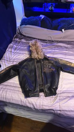 Pelle pelleBlack Leather Jacket with Fur Collar