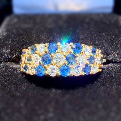 18k yellow gold Pave 1CTW Natural Diamond & 1CTW Sapphire 3 row anniversary band ring sz8