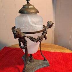 14 Solid Brass Sculpture with Frosted Marble Glass Urn
