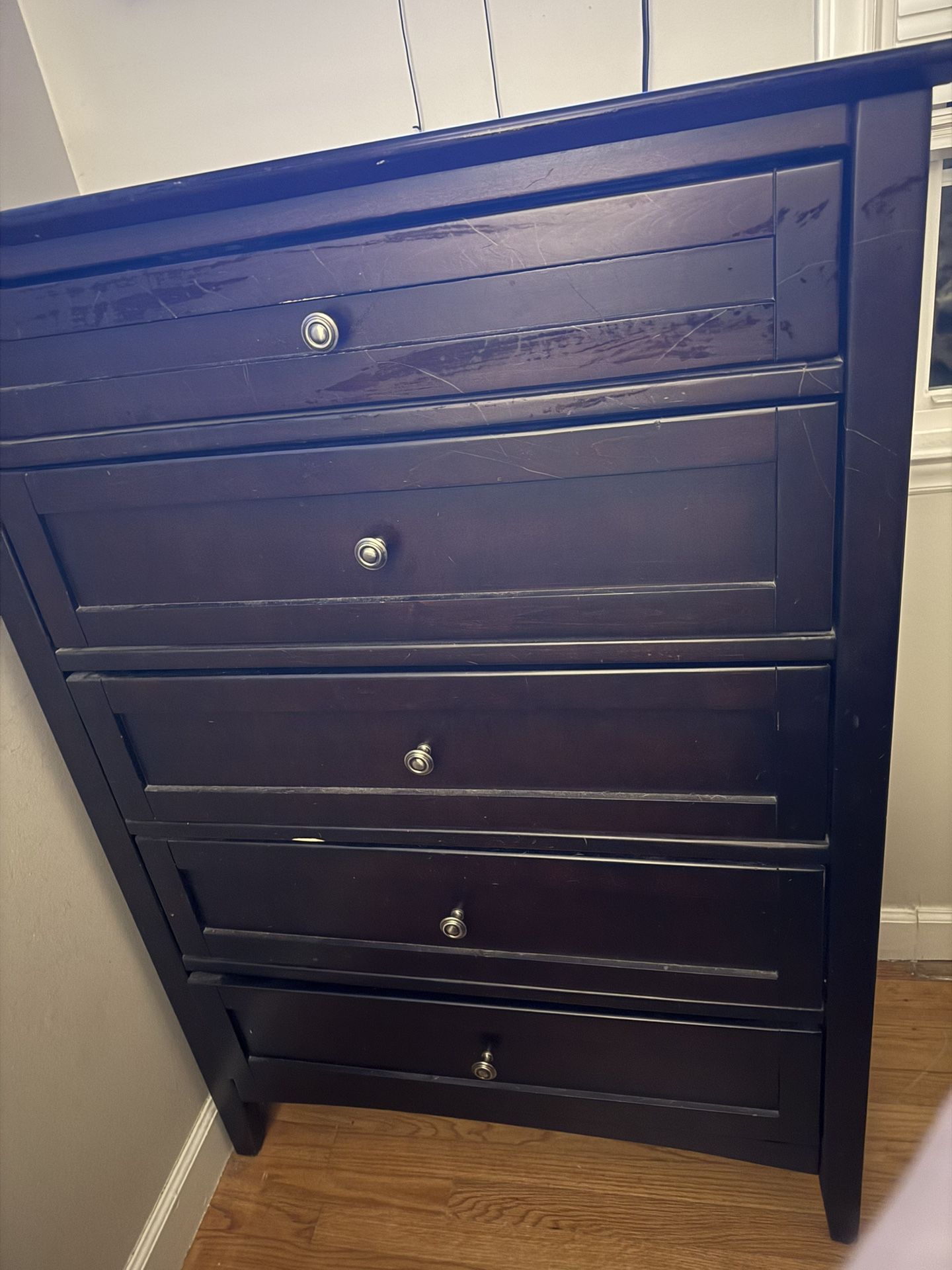 Dark Wood Five Drawer Dresser