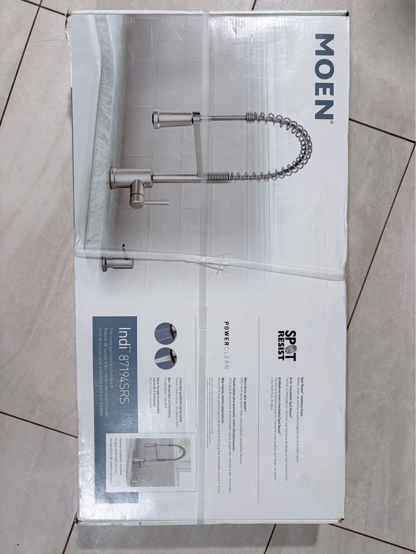 MOEN Indi Single-Handle Pre-Rinse Spring Pulldown Sprayer Kitchen Faucet with Power clean in Spot Resist Stainless