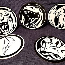 Woodburned Power Ranger Coin Plaques Set Of 5
