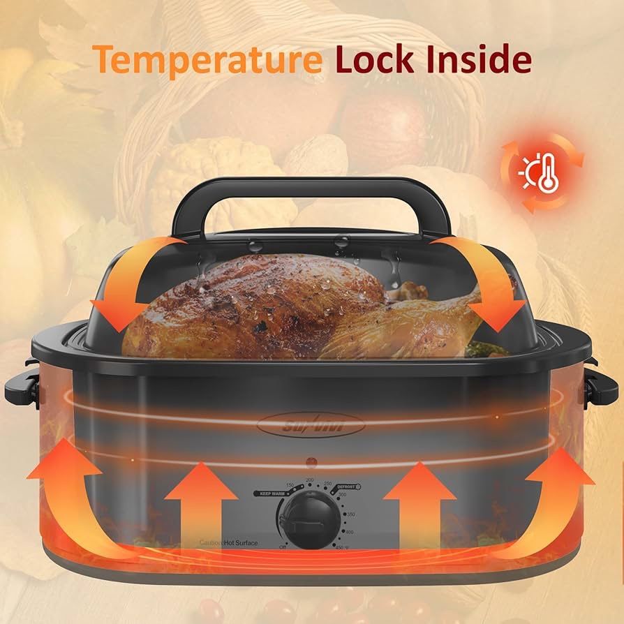 20 Quart Roaster Oven With Self-Basting Lid, Large Electric Turkey Roaster Oven With