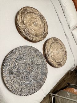 Set of 3 Woven Rattan Decorative Wall Baskets/Trays