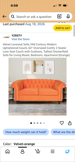 Bright Orange Loveseat