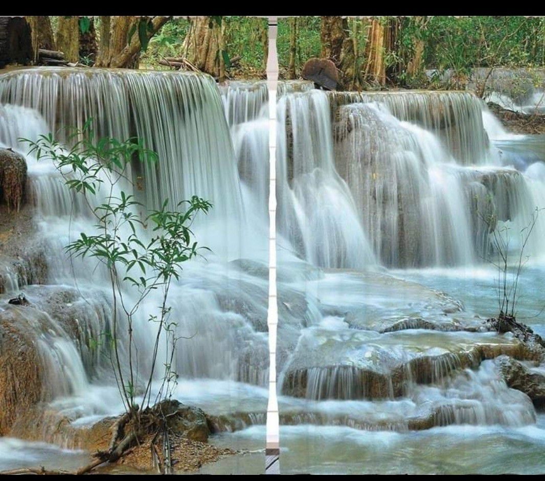 CURTAINS 108 x 84 Cascading Waterfalls Print Backdrop Drapes 8235