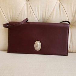 Brand New Celine Pochette Oval Calfskin Leather Burgundy Purse. Tags Attached. Made In Italy 