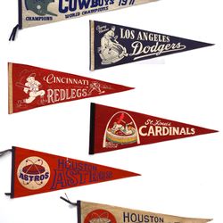 RARE Vintage Pennant Collection - Dodgers, Cowboys, Astros, Redlegs, Cardinals