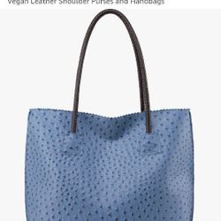 Blue Vegan Ostrich Leather Tote Bag