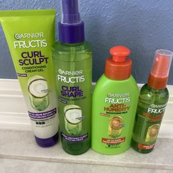4 Brand New Garnier Fructis Hair Bundle Set ( Curl Sculpt, Curl Shape, Humidity Control And Glossing Shine