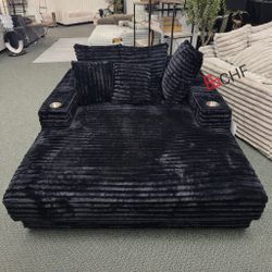 Jumbo corduroy  Chaise Lounge With 2 Cup Holders And Usb Port