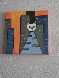 8x8 Cat Abstract Painting On Canvas Acrylic 