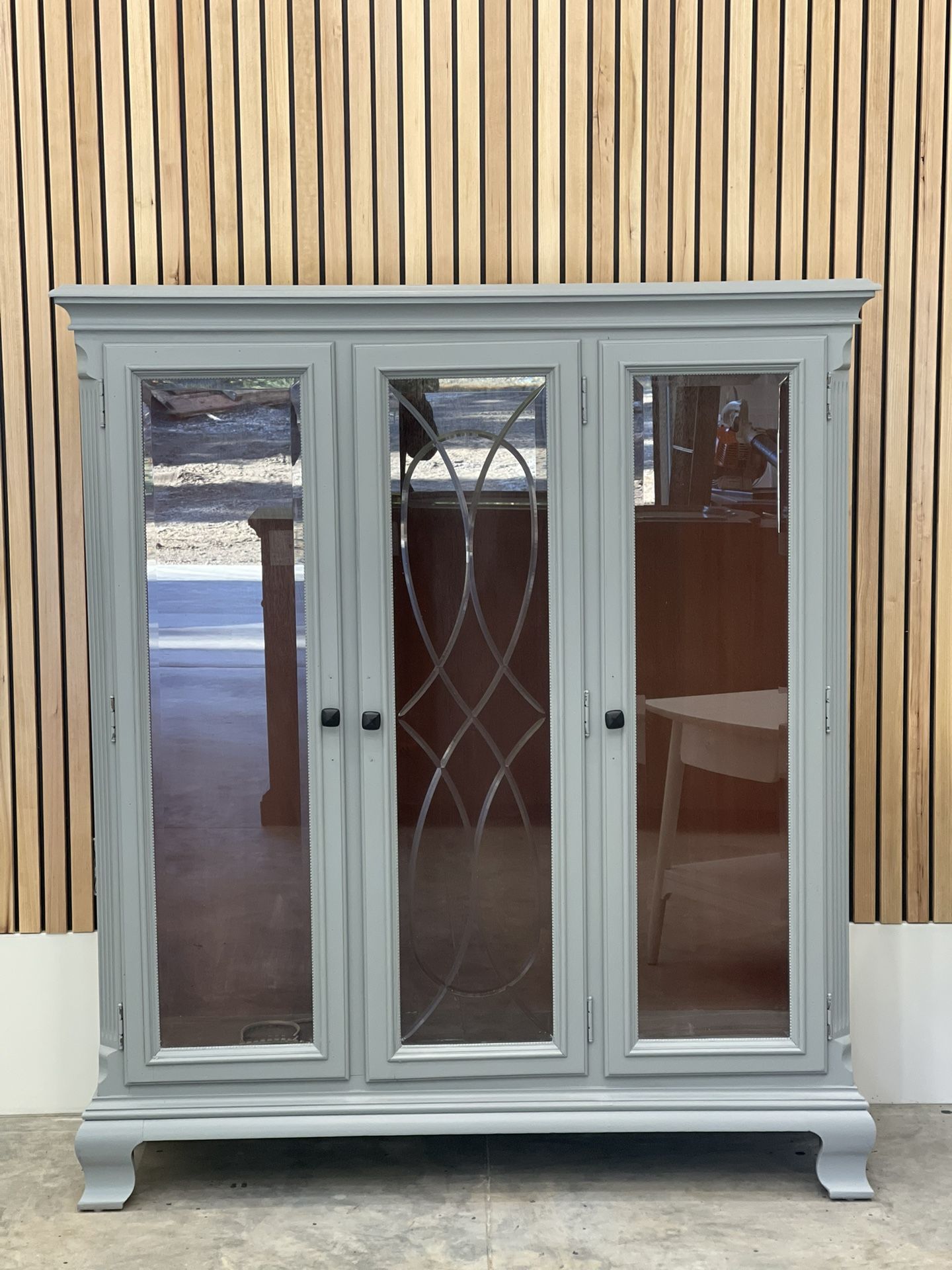 Beautiful Gray Bookshelf, Buffet, Hutch