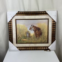 Baby Tiger with Mama Tiger Framed Painting 
