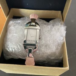Authentic Gucci Horsebit Bamboo Bracelet Watch 6800L Excellent Silver/pink 
