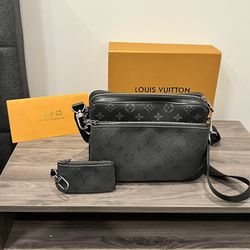 Louis Vuitton Grey And Black Monogram Print Crossbody Bag.