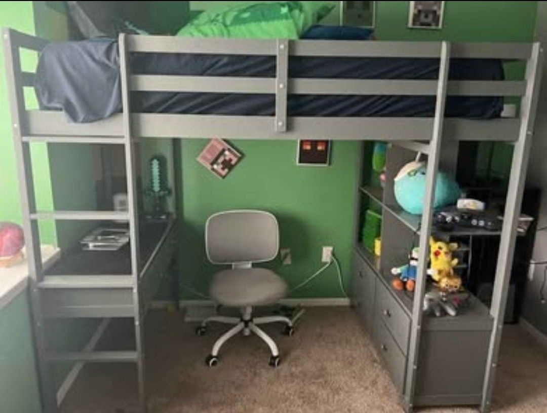 Twin Size Loft Bed Grey