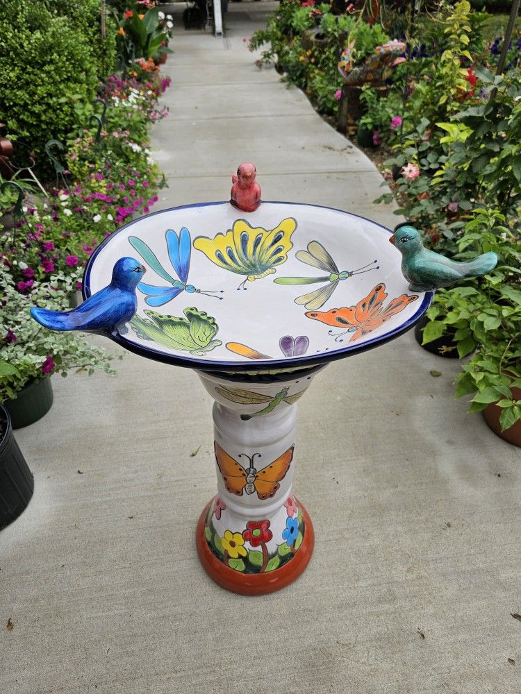 Butterfly Talavera Birdbath. Clay Pots, Planters, Pottery, Plants.