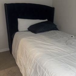 Blue Queen Size Bed frame With Matching Bench For Sale $300