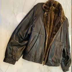 Men’s Leather Jacket / Coat with Nutria Fur Lining