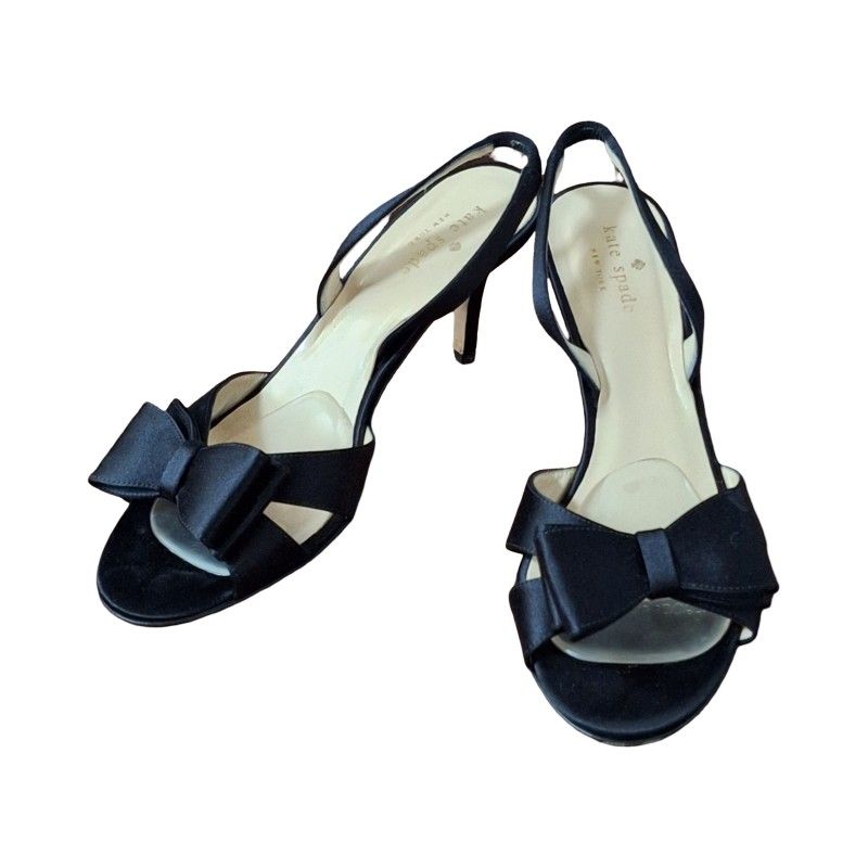 Kate Spade Black Satin Slingback Bow Heels Size 8