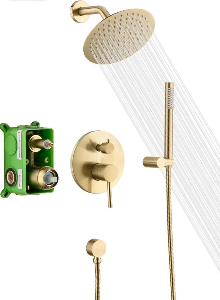 Brushed Gold Rainfall Shower System Set With Valve (8 Inch)