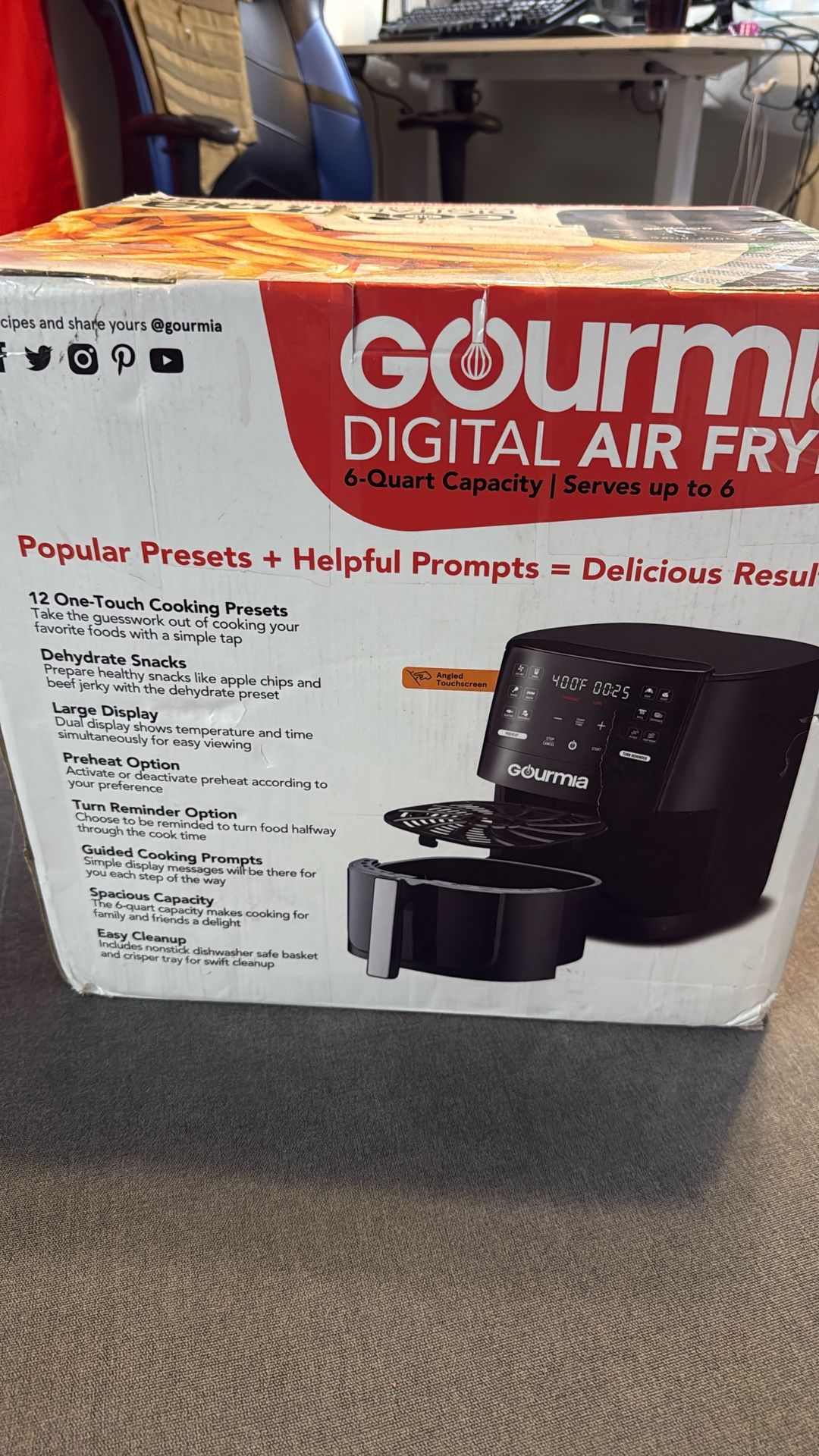 Gourmia Digital Air Fryer 6quart Capacity Sealed Box