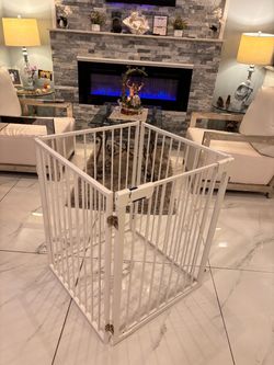 🐶🐾✨ WHITE METAL PET PLAYPEN – MODULAR SAFETY GATE WITH DOOR ✨🐾🐶