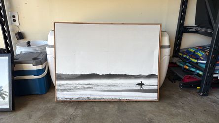 Black and White Surfer Beach Canvas Wall Art