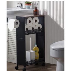 Toilet Paper Holder Stand for Small Bathroom Storage:Skinny Bathroom Storage Cabinet for Small Spaces Tiny Apartment