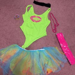 New large 80s neon tutu skirt bodysuit swimsuit one piece festival rave costume