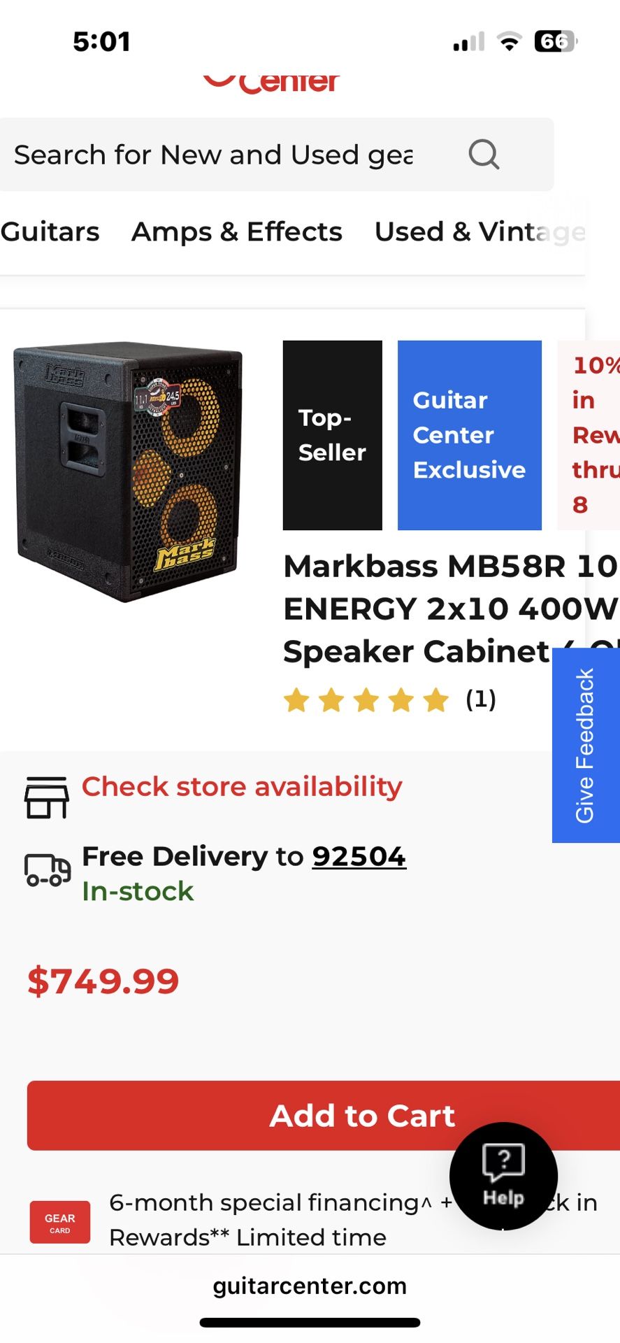 Speaker Cabinet Markbass MB58R Energy 2x10 400 W Bass