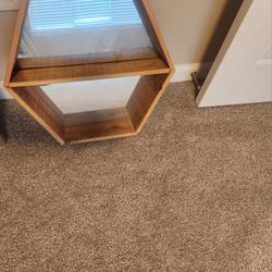 Hexagon Shaped Wooden Mirror With Shelf