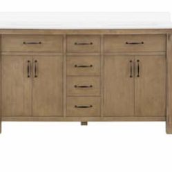Home Decorators Collection Bellington 60 in. W x 22 in. D x 34.5 in. H Bath Vanity in Almond Toffee with White Engineered Stone Top