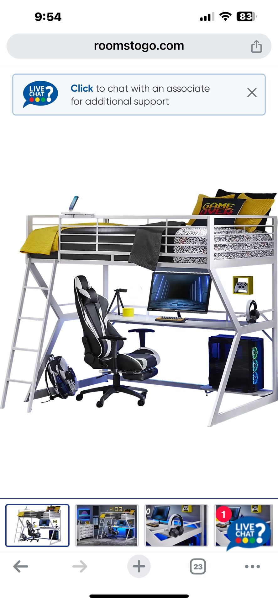 Tween Loft Bed with Full Length Desk and LED Lights (Full size)