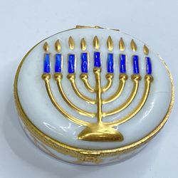 Vintage Limoges Pient Main Trinket Box Blue and Gold A697