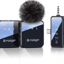 PQRQP 3 in 1 Microphone for iPhone/Android/Camera, Wireless Microphones, 328ft Transmission, 18H Battery Life, Mini Microphone for Record Interview, V