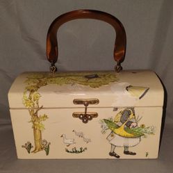 Vintage 1960's Painted Wood Decoupage Hollie Hobby Purse