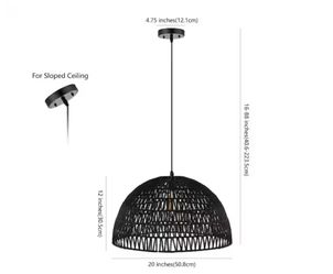 Light Black Bohemian Modern Woven Rattan/Iron LED Pendant