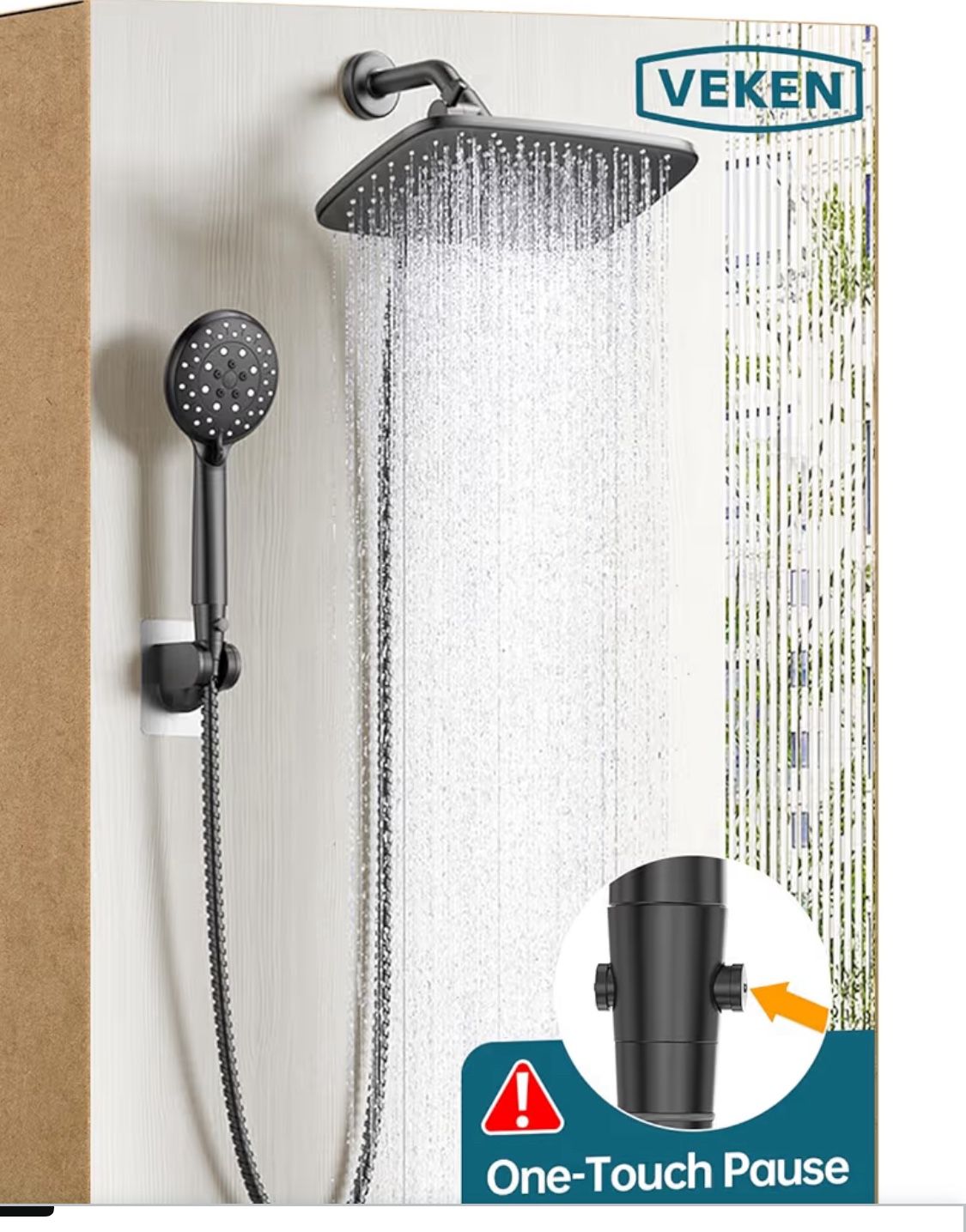 (4444-82) Veken 12 Inch High Pressure Rainfall Shower Head, Handheld 5 Spray Modes Shower Heads, Widespread Shower with 70 Inch Hose, Dual Shower Head