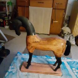Vintage Hand Carved Wood & Metal Horse