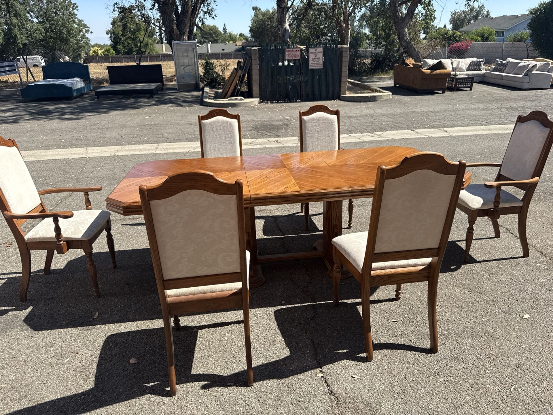 Dining Room Table With White Six Cloth Chairs