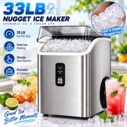 33-lb Ice Per day Stainless Steel Portable/Countertop Nugget/Pebble Ice Maker